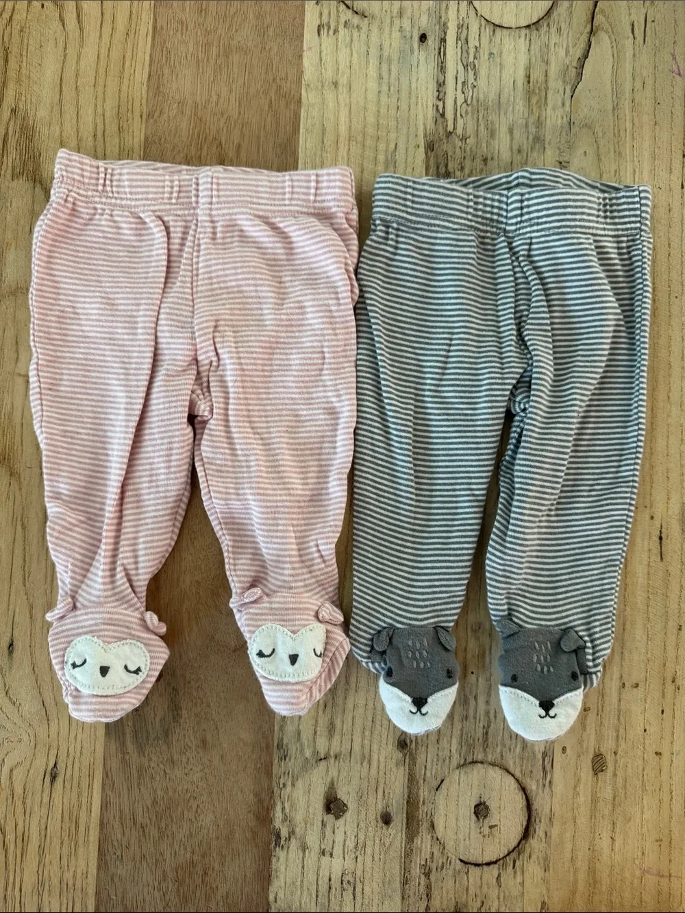 Carter's Pink & Gray Striped Footed Pants with Animal Faces